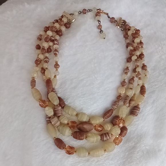 JAPAN Jewelry - 412.  JAPAN. Cream and Brown Multi-Strand Beaded Necklace